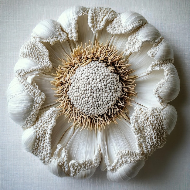 Ręcznie haftowany wzór na lnianej tkaninie